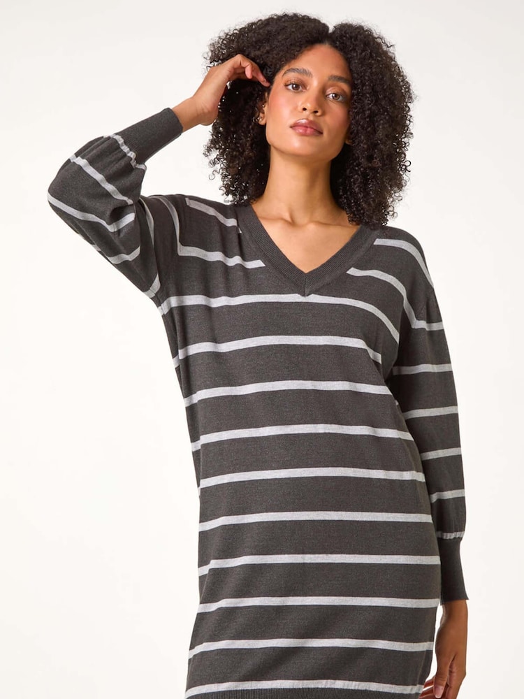 Roman Stripe Print Knitted Jumper Dress - Imagem 1 de 5