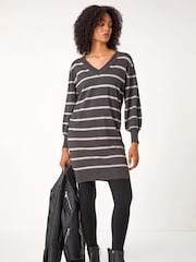 Roman Stripe Print Knitted Jumper Dress - Imagem 3 de 5