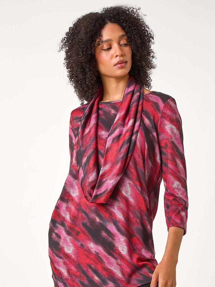 Roman Pink Abstract Print Pocket Top with Snood - Image 1 of 5