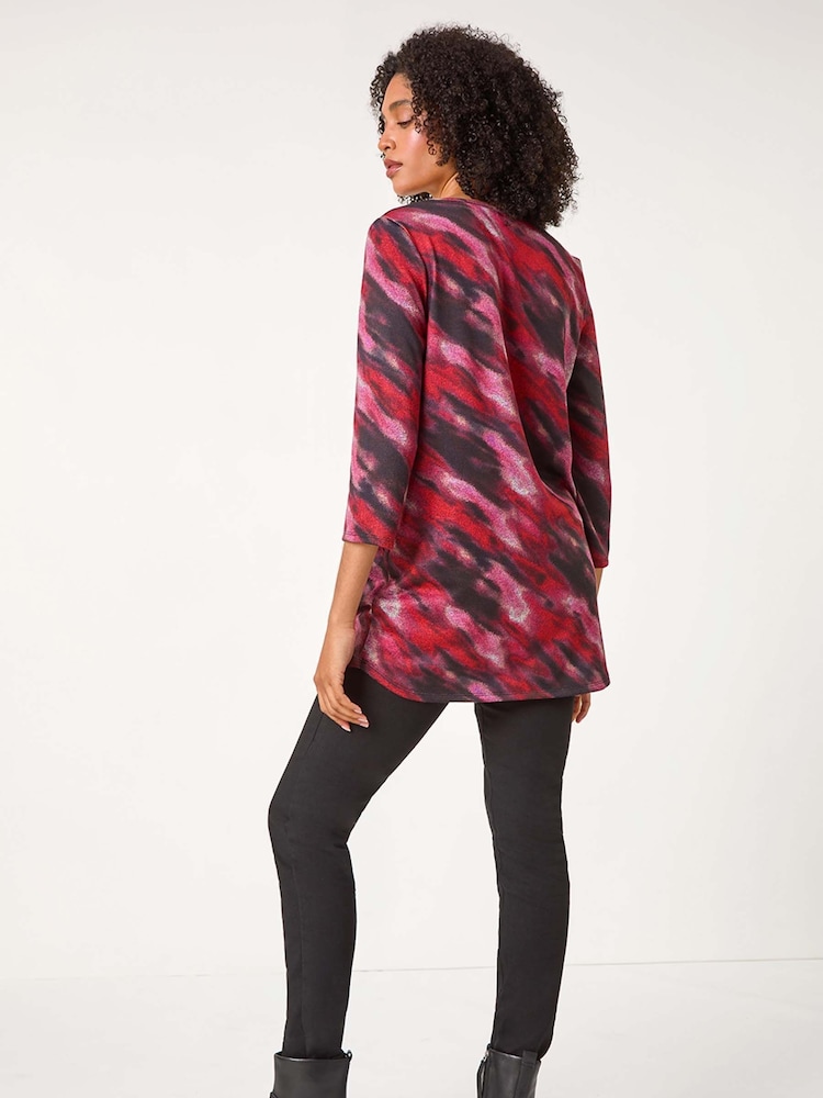 Roman Pink Abstract Print Pocket Top with Snood - Image 2 of 5 Roman Pink Abstract Print Pocket Top with Snood - Image 2 of 5