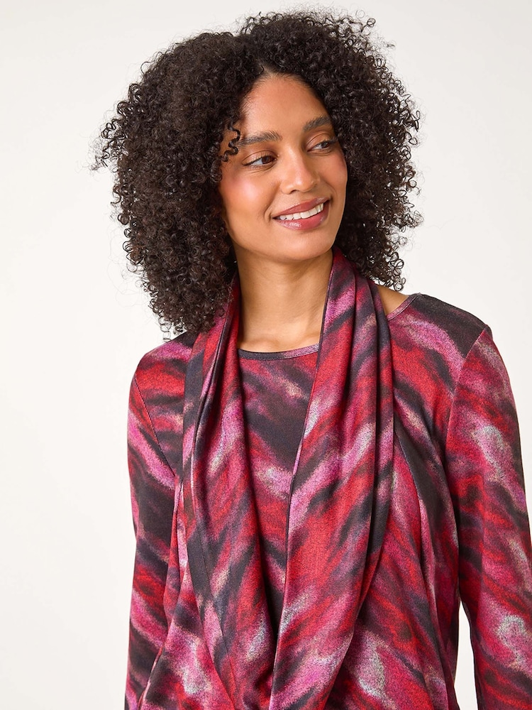 Roman Pink Abstract Print Pocket Top with Snood - Image 4 of 5
