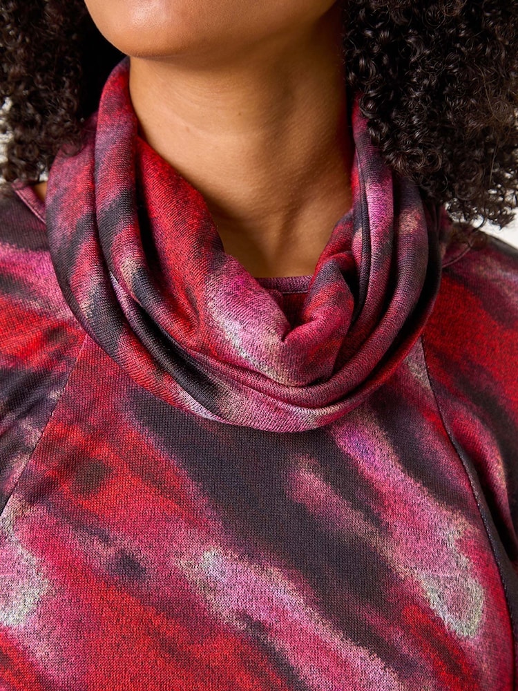 Roman Pink Abstract Print Pocket Top with Snood - Image 5 of 5