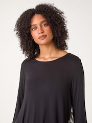 Roman Grey Abstract Print Contrast Mesh Hem Stretch Top - Image 4 of 5