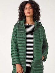 Roman Green Longline Padded Coat with Hood - Image 1 of 6