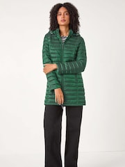 Roman Green Longline Padded Coat with Hood - Image 5 of 6