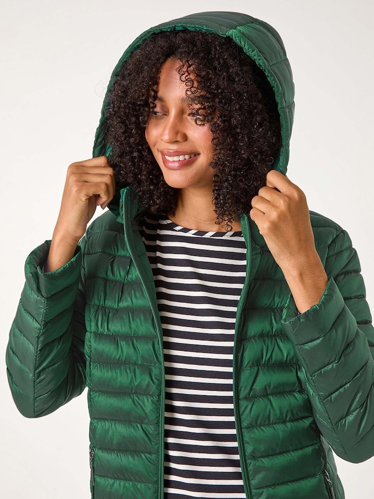 Roman Green Longline Padded Coat with Hood - Image 6 of 6