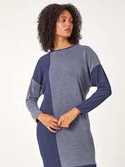 Roman Blue Colour Block Stretch Jumper Dress - Image 1 of 6