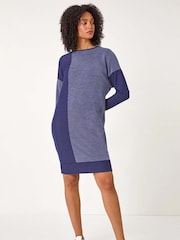 Roman Blue Colour Block Stretch Jumper Dress - Image 4 of 6