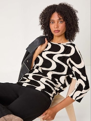 Roman Black Swirl Print Stretch Tunics Top - Image 1 of 5