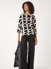 Roman Black Swirl Print Stretch Tunics Top - Image 2 of 5