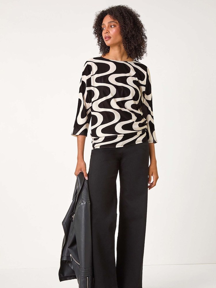 Roman Black Swirl Print Stretch Tunics Top - Image 2 of 5