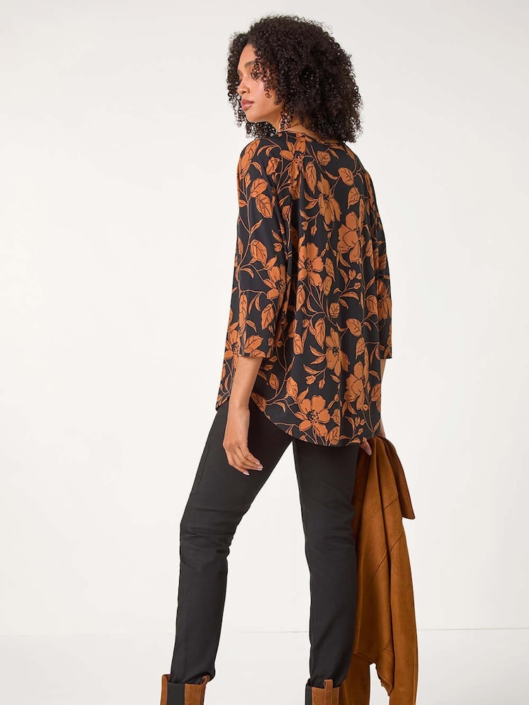 Roman Leaf Print Raglan Sleeve Stretch Top - Image 2 of 5