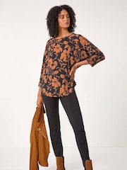 Roman Leaf Print Raglan Sleeve Stretch Top - Image 3 of 5