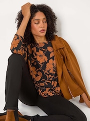 Roman Leaf Print Raglan Sleeve Stretch Top - Image 4 of 5