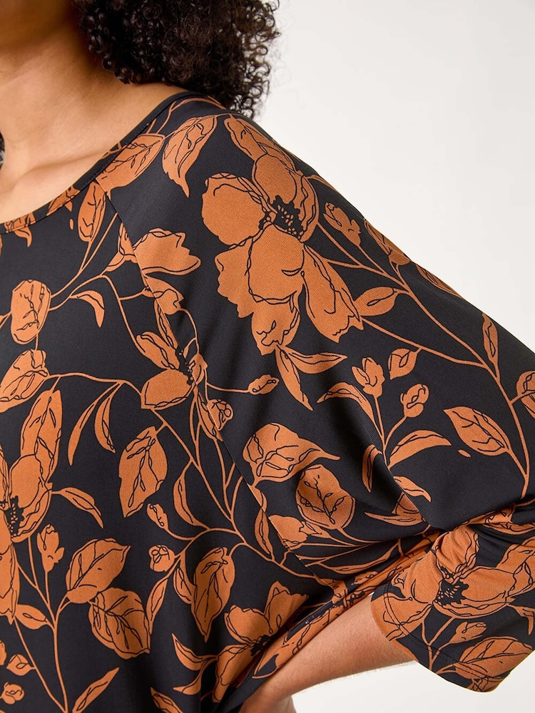 Roman Leaf Print Raglan Sleeve Stretch Top - Image 5 of 5