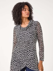 Roman – Stretch-Top mit abstraktem Print und Wasserfallausschnitt - Bild 1 von 6
