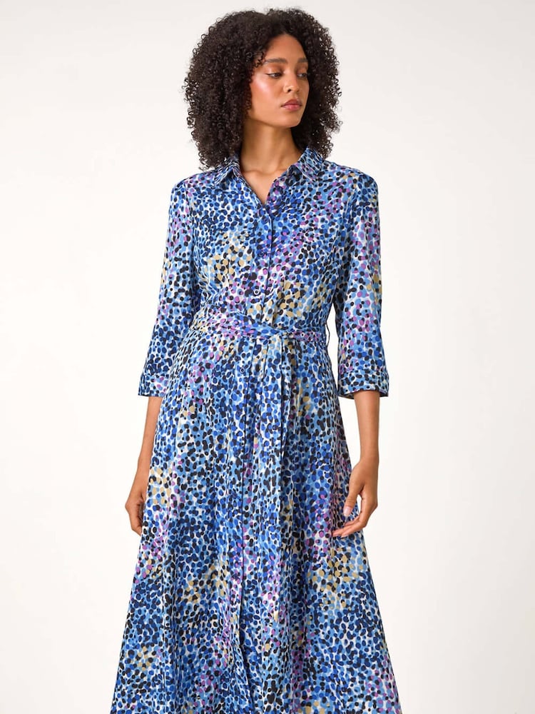 Roman Purple Animal Leopard Print Midi Shirt Dress - Image 1 of 5