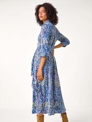 Roman Purple Animal Leopard Print Midi Shirt Dress - Image 2 of 5