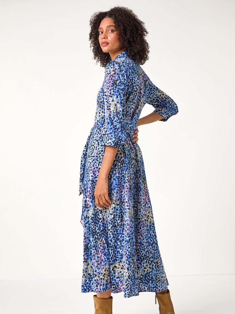 Roman Purple Animal Leopard Print Midi Shirt Dress - Image 2 of 5