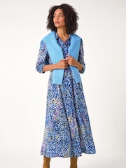 Roman Purple Animal Leopard Print Midi Shirt Dress - Image 3 of 5