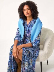 Roman Purple Animal Leopard Print Midi Shirt Dress - Image 4 of 5