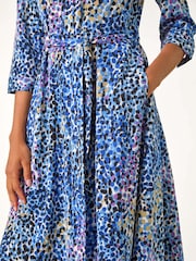 Roman Purple Animal Leopard Print Midi Shirt Dress - Image 5 of 5
