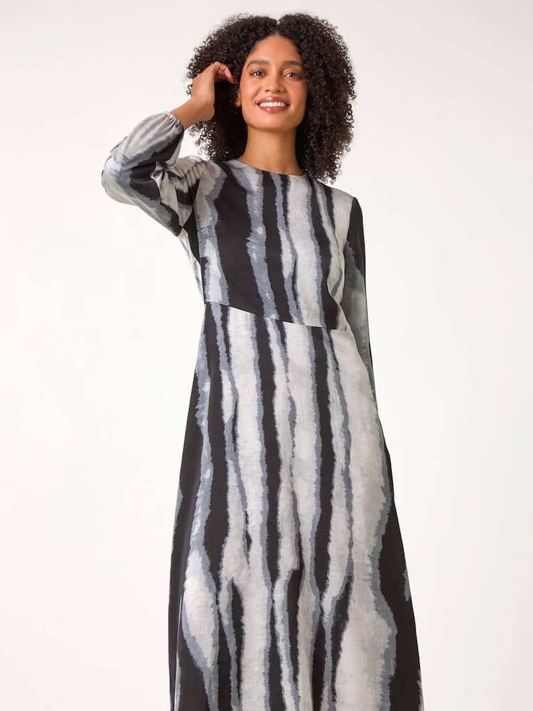 Roman Grey Shadow Stripe Print Midi Dress - Image 1 of 5