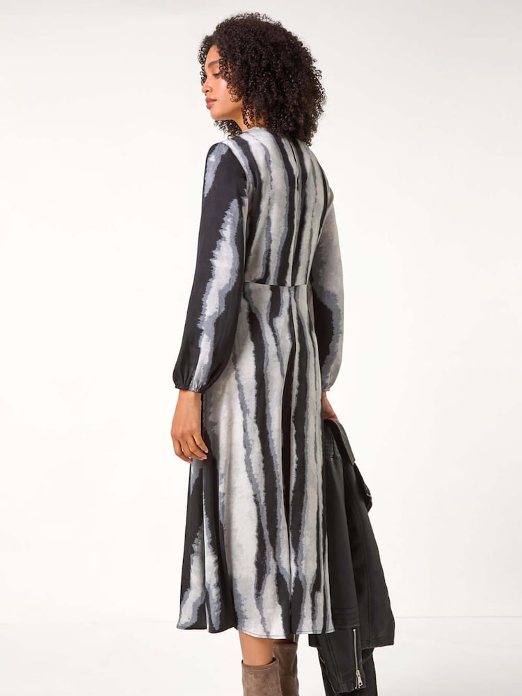 Roman Grey Shadow Stripe Print Midi Dress - Image 2 of 5