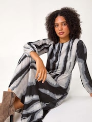 Roman Grey Shadow Stripe Print Midi Dress - Image 3 of 5
