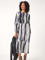Roman Grey Shadow Stripe Print Midi Dress - Image 4 of 5