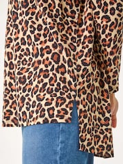 Roman Natural Animal Print V-Neck Tunic Stretch Top - Image 6 of 6