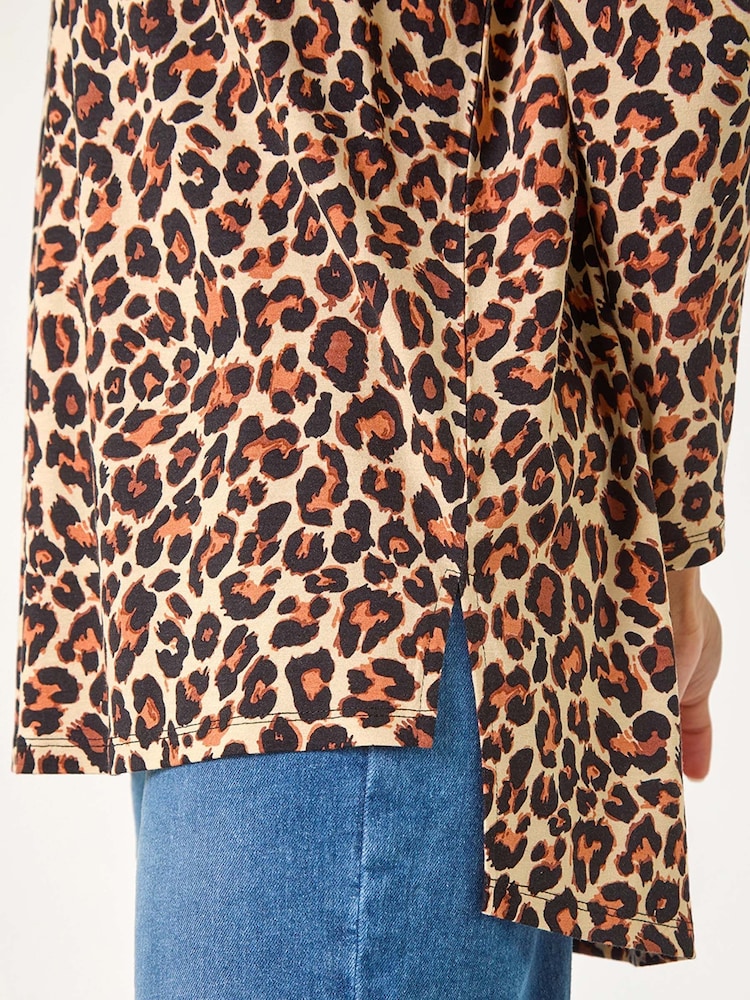 Roman Natural Animal Print V-Neck Tunic Stretch Top - Image 6 of 6