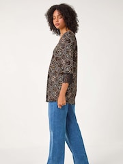 Roman Black Abstract Print Lace Detail Tunic Top - Image 2 of 5