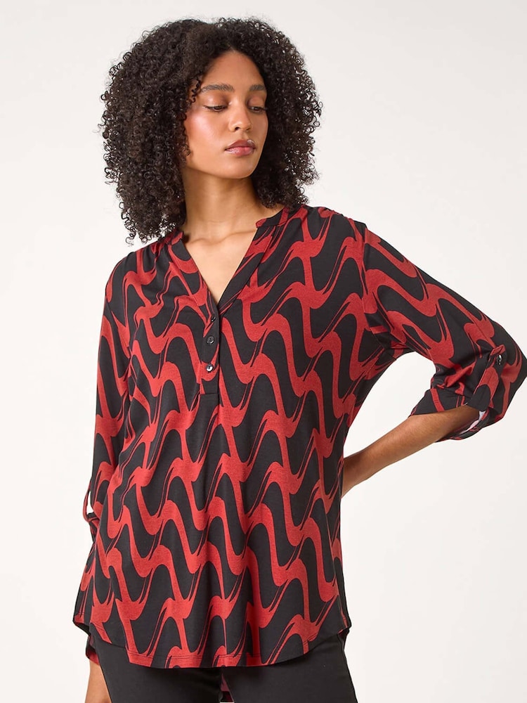 Roman Red Geometric Print Stretch Blouse - Image 1 of 5
