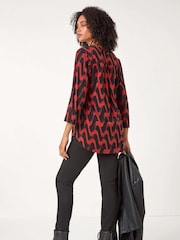 Roman Red Geometric Print Stretch Blouse - Image 2 of 5