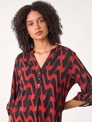 Roman Red Geometric Print Stretch Blouse - Image 4 of 5