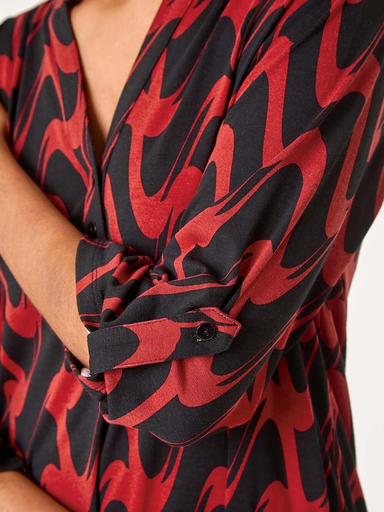 Roman Red Geometric Print Stretch Blouse - Image 5 of 5