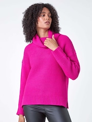Roman Pink Textured Cowl Neck Jumper - Image 1 of 5