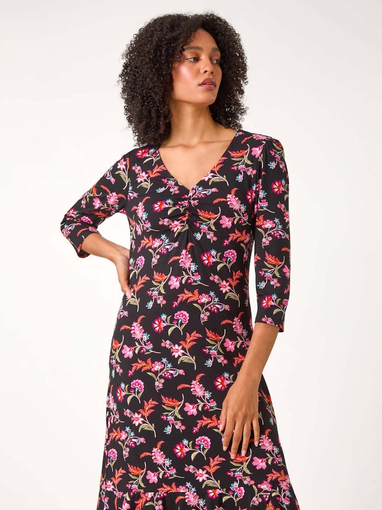 Roman Pink Ditsy Floral Print Stretch Dress - Image 1 of 5