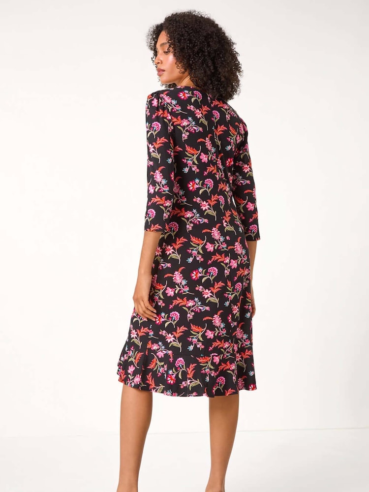 Roman Pink Ditsy Floral Print Stretch Dress - Image 2 of 5 Roman Pink Ditsy Floral Print Stretch Dress - Image 2 of 5