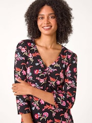 Roman Pink Ditsy Floral Print Stretch Dress - Image 4 of 5
