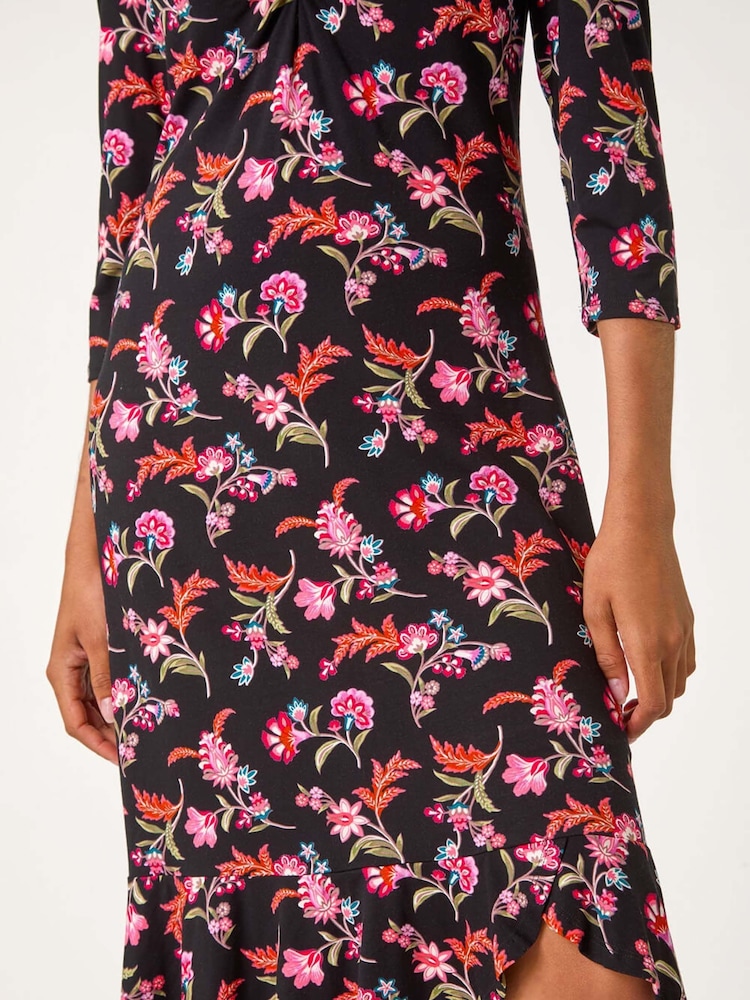 Roman Pink Ditsy Floral Print Stretch Dress - Image 5 of 5