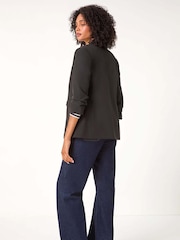 Roman Black Ruched Sleeve Stretch Blazer - Image 2 of 5