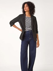 Roman Black Ruched Sleeve Stretch Blazer - Image 3 of 5