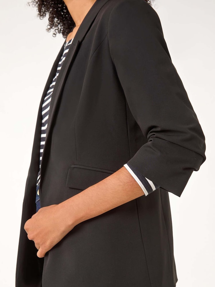 Roman Black Ruched Sleeve Stretch Blazer - Image 5 of 5