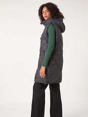 Roman Black Padded Longline Hooded Gilet - Image 2 of 5
