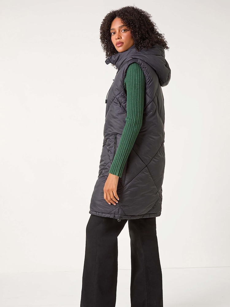 Roman Black Padded Longline Hooded Gilet - Image 2 of 5