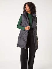 Roman Black Padded Longline Hooded Gilet - Image 3 of 5
