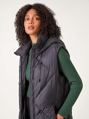 Roman Black Padded Longline Hooded Gilet - Image 4 of 5