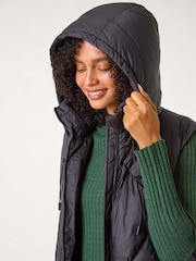 Roman Black Padded Longline Hooded Gilet - Image 5 of 5